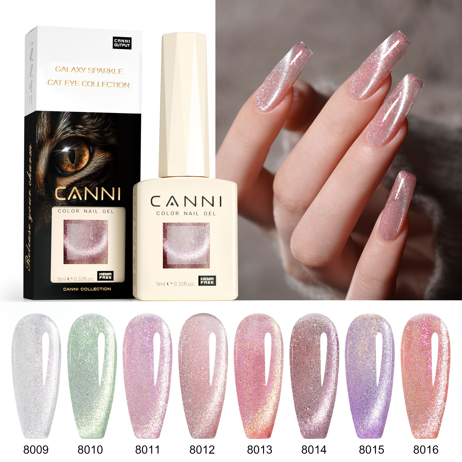 CANNI HEMA FREE  szett 8x9ml - Pink Planet Cat Eye Collection