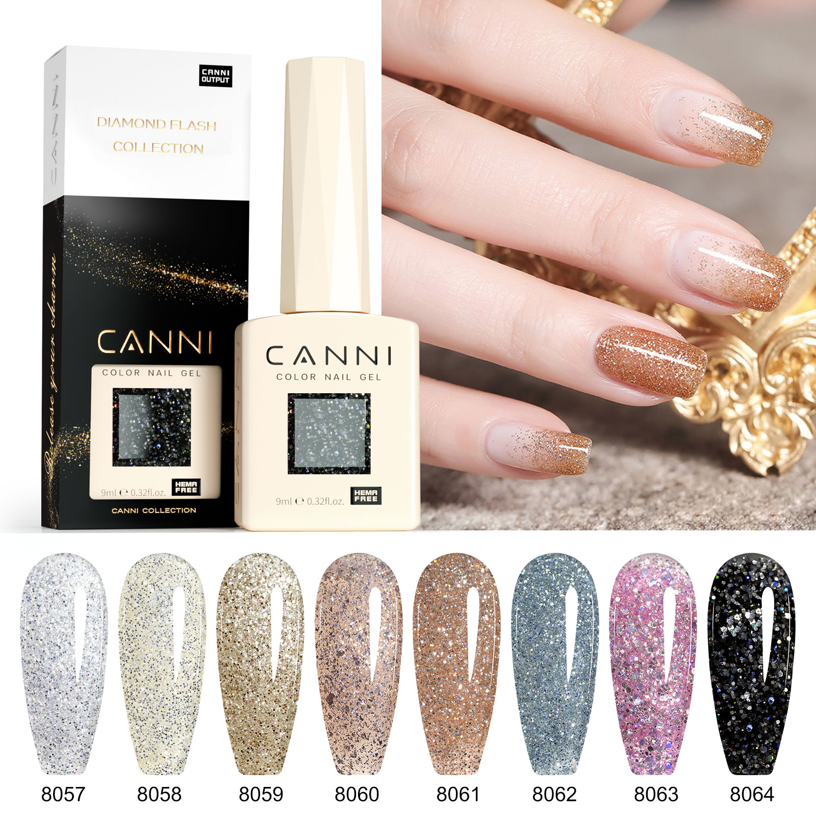 CANNI HEMA FREE  szett 8x9ml - Diamond Glitter Collection