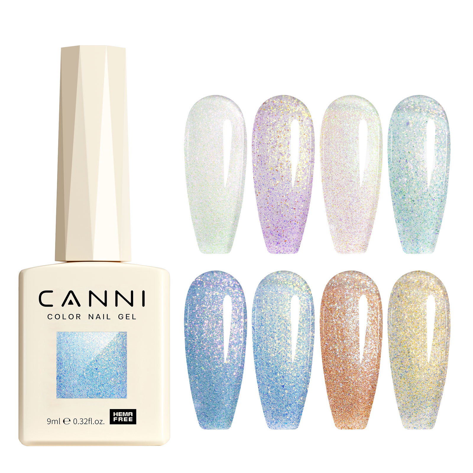 CANNI HEMA FREE  szett 8x9ml - Aurora Glitter Collection