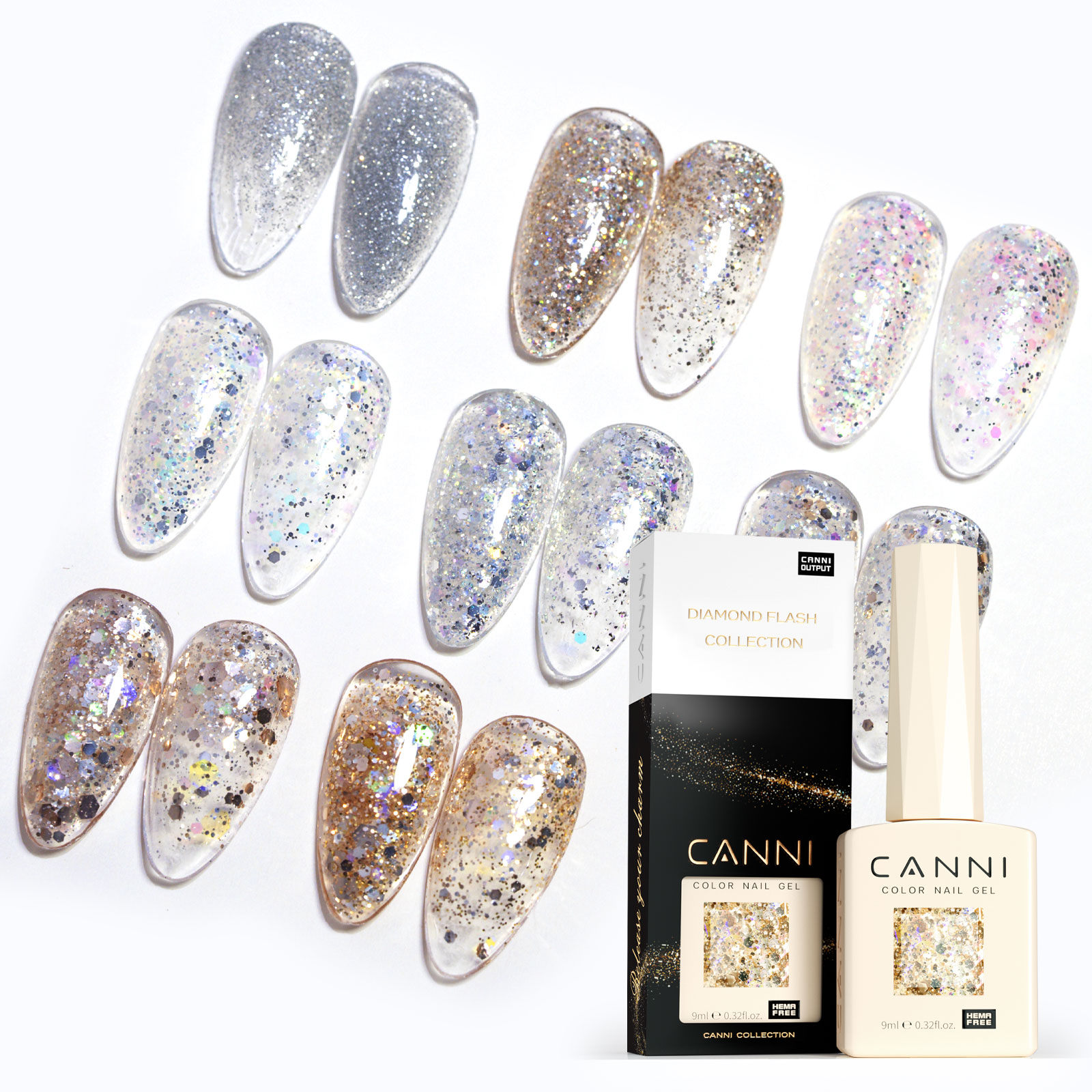 CANNI HEMA FREE  szett 8x9ml - Dawn Crystal Flash Collection