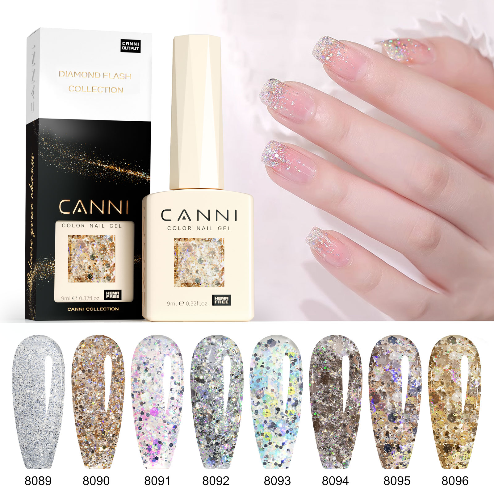 CANNI HEMA FREE  szett 8x9ml - Dawn Crystal Flash Collection